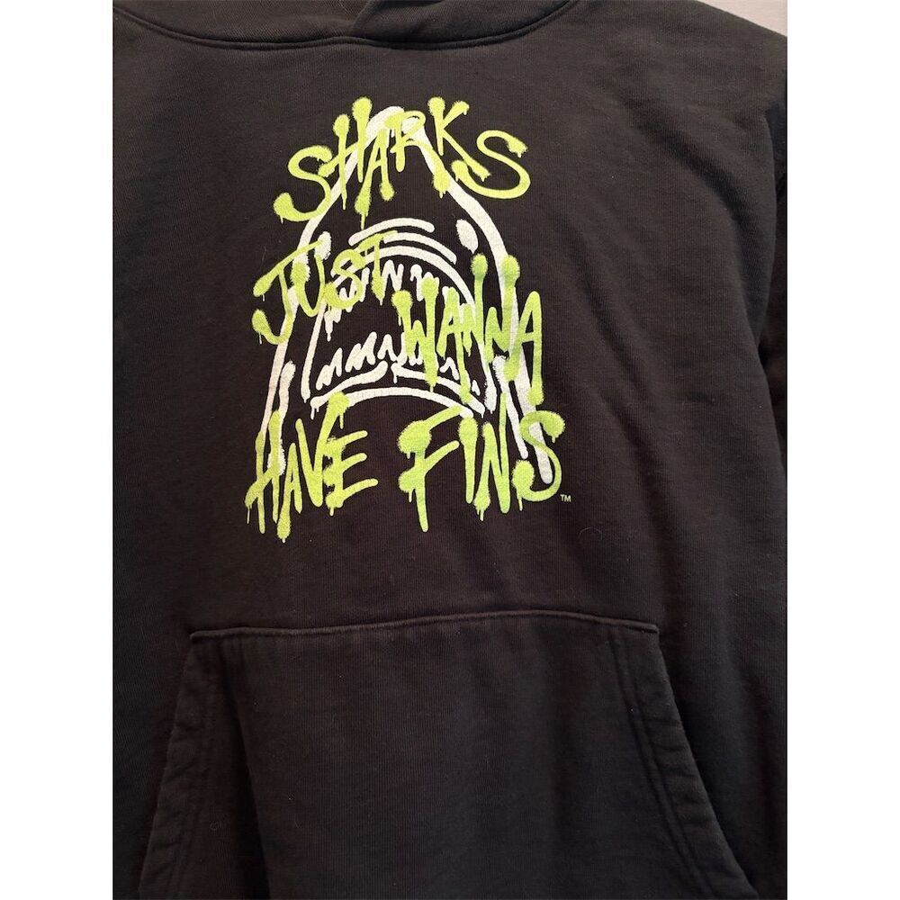 Finatics Unisex Black Hoodie M "Sharks Just Wanna Have Fins" Graphic - Picture 2 of 9